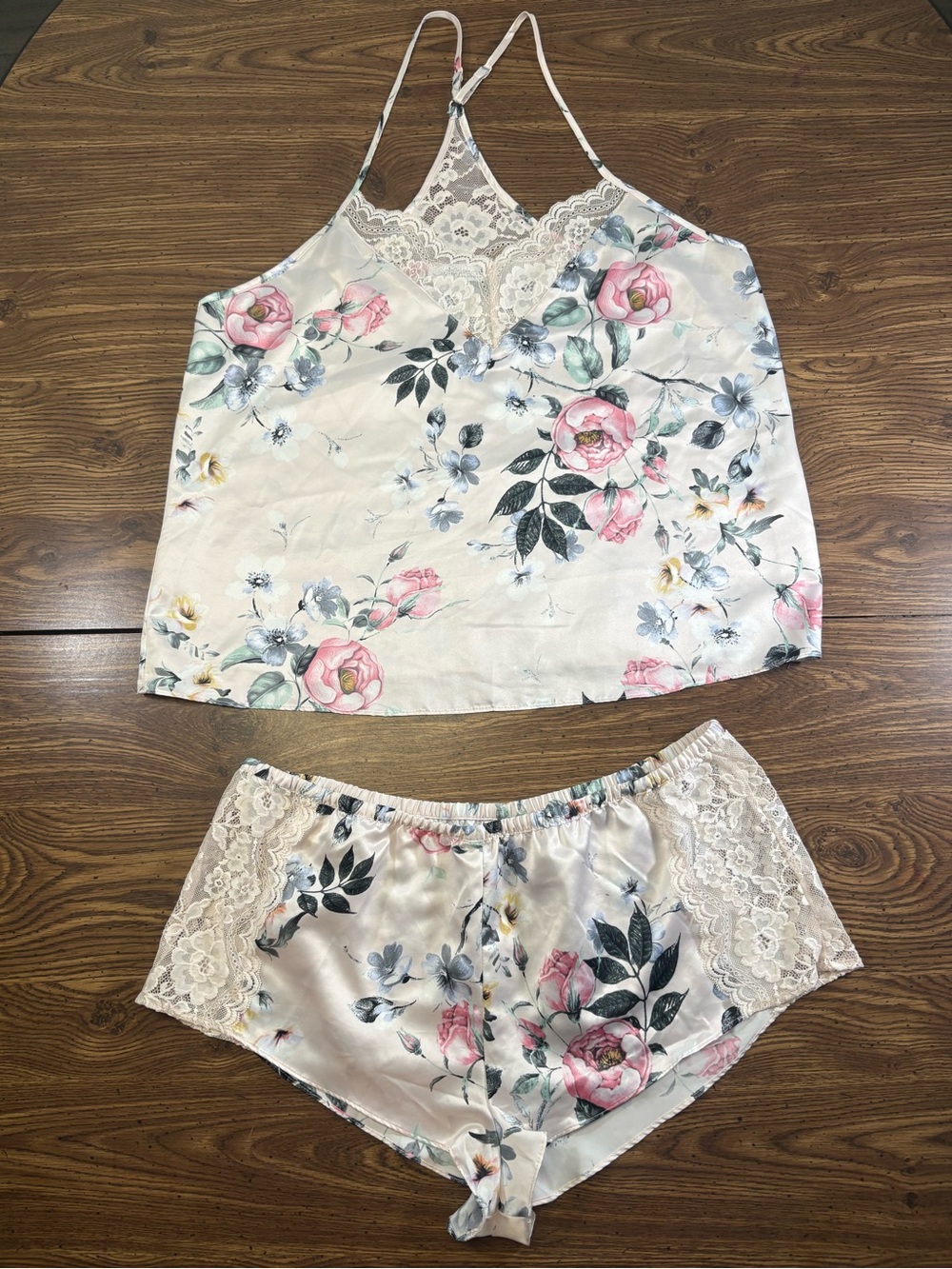 In Bloom by Jonquil Pink Floral Lace Satin Cami & Shorts Sleep Set Size L